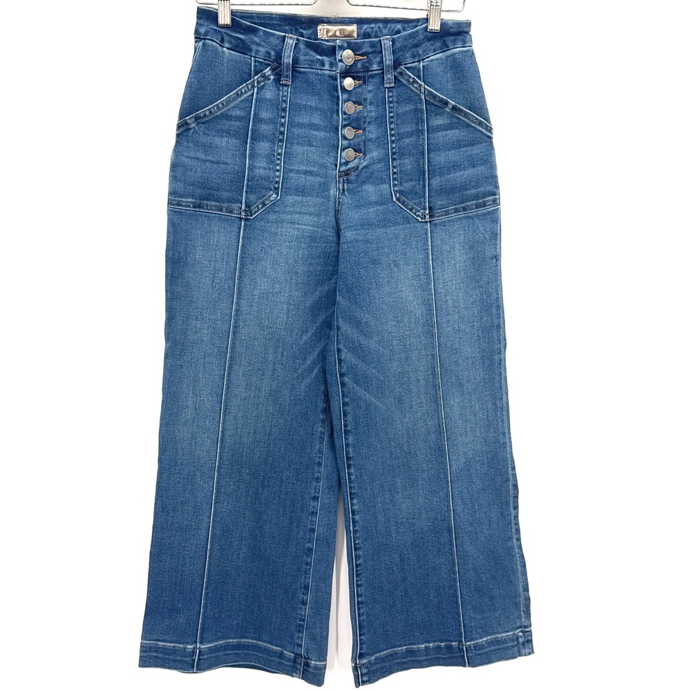 KUT from the Kloth Meg Wide Leg Women Jeans 8 Blue High Rise Button Fly Utility